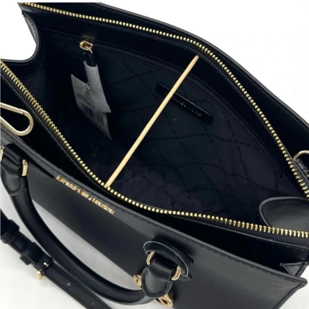 Michael Kors Sheila Medium Center Zip Satchel Crossbody Bag Black